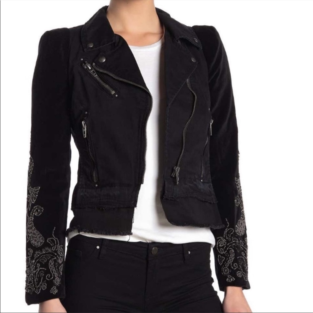BlankNYC Black Denim and Velvet Embellished Jacket Small NWOT
